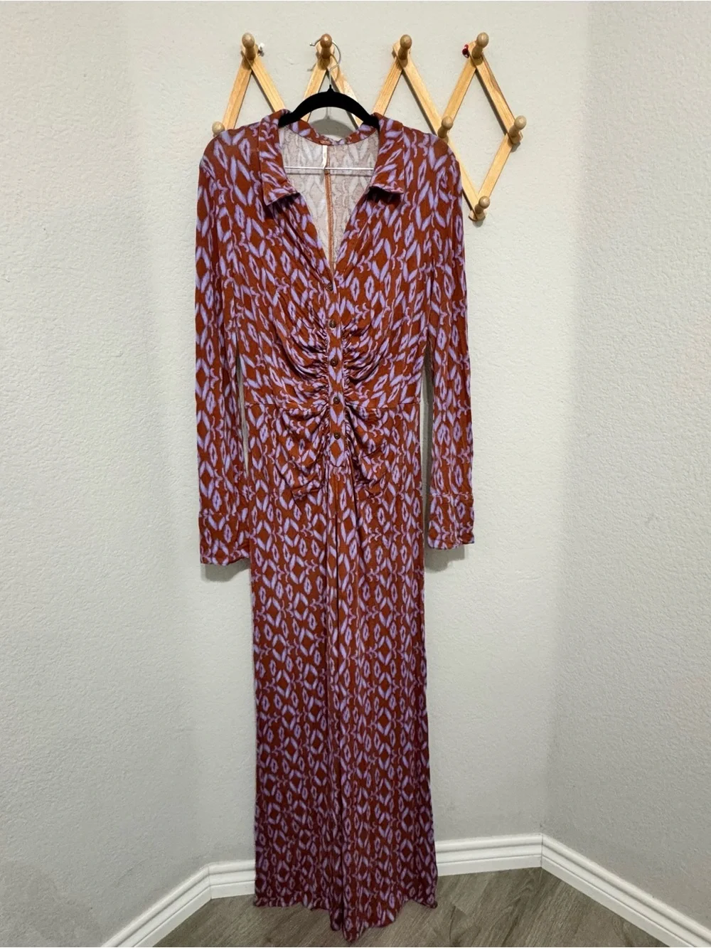 Free People Shayla Purple Orange Retro Jumpsuit Wide Leg Size Medium